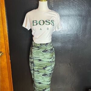 CBR Green Midi Pencil Skirt with Cargo Style